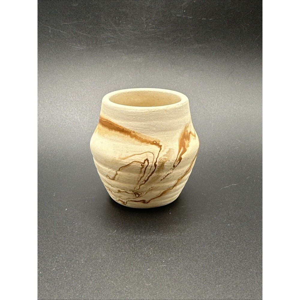 VNG Nemadji Pottery Cream Clay, Red, Orange, Gray Swirls- Small Vase